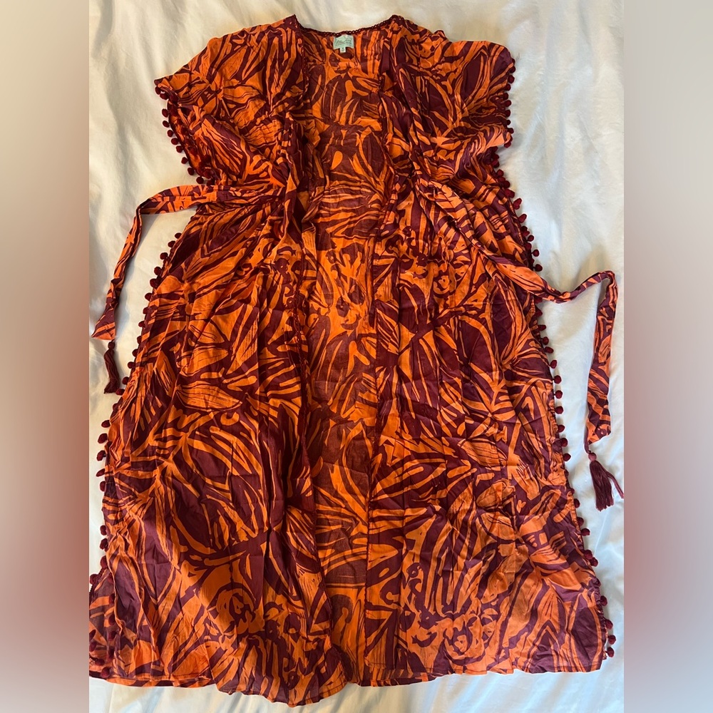 Vibrant Orange and Maroon Patterned Coverup